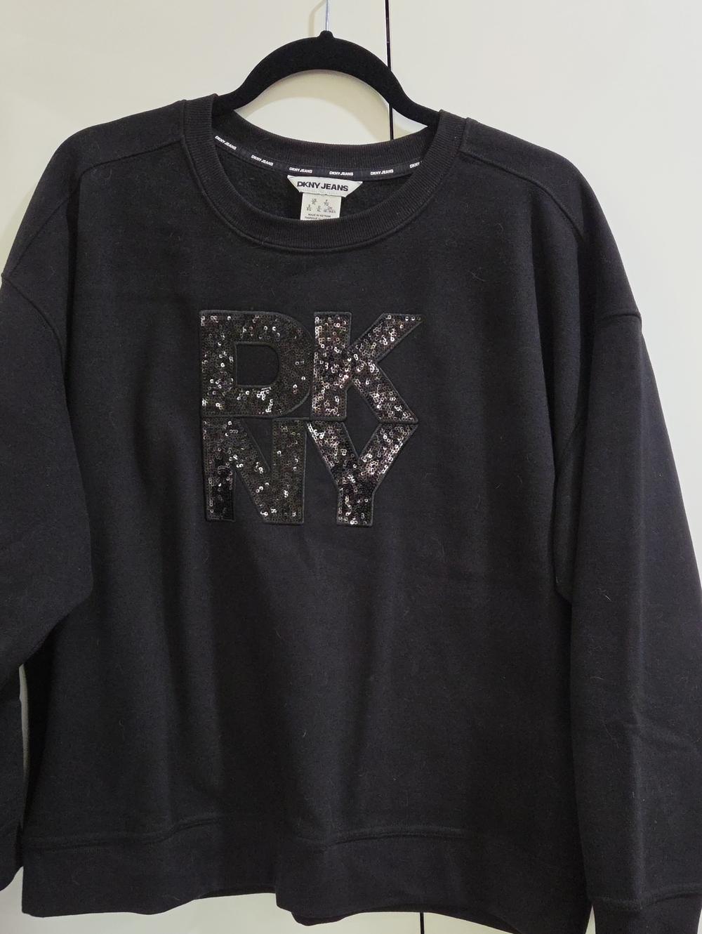 DKNY Black Sequin Logo Crewneck Sweatshirt